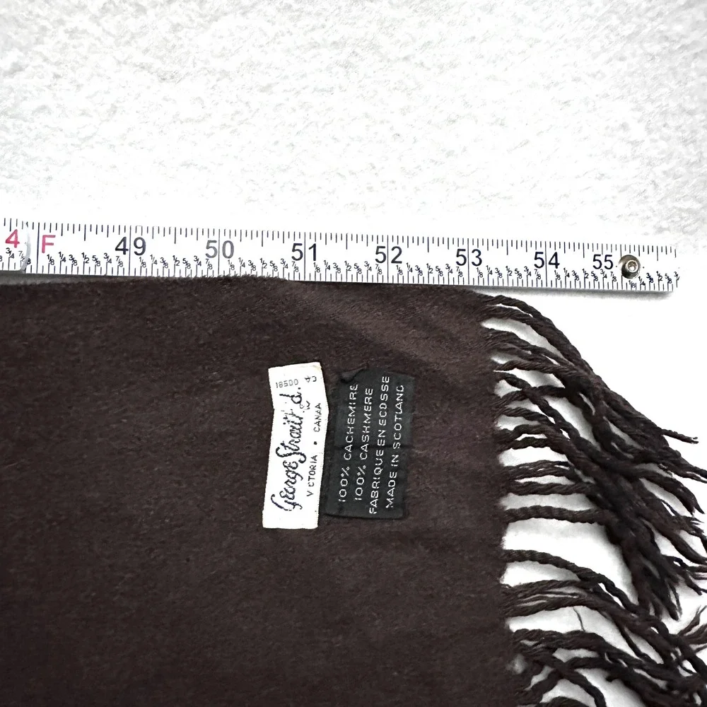 George Straith 1960s 100% Cashmere Scarf Made in Scotland Fringed Vintage Brown